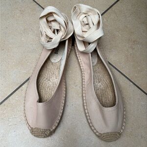 SOLUDOS Leather Flat Espadrilles with Ankle Tie size 7